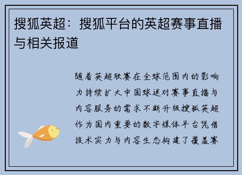 搜狐英超：搜狐平台的英超赛事直播与相关报道